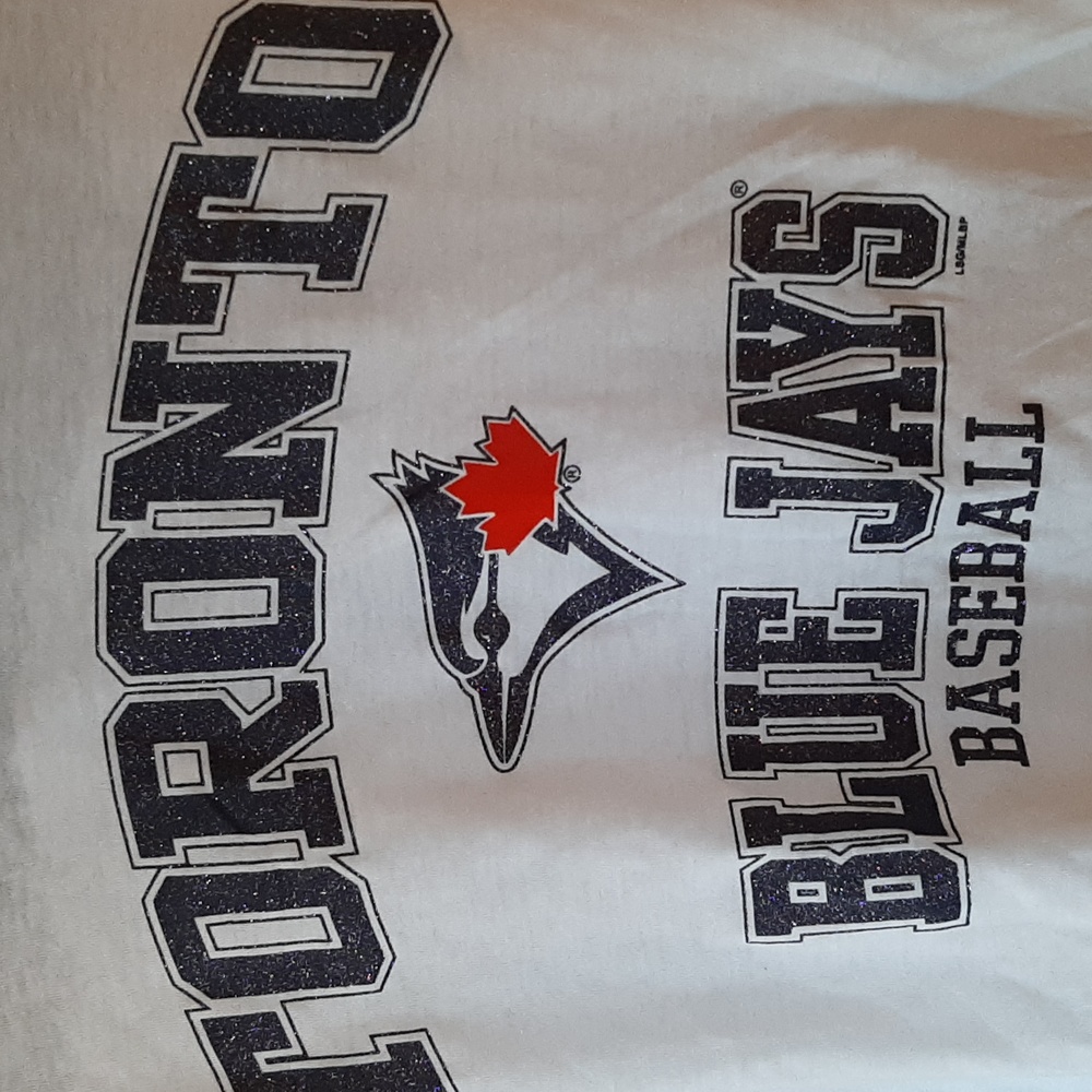 MLB Toronto Blue Jays White Short Sleeve Tee with Navy and Red Logo